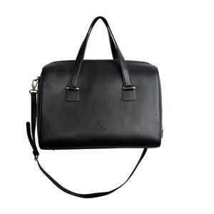 Celine Dion Womens Black Leather Satchel Bag OS Black Professional Crossbody